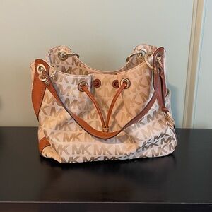 Michael Kors • Tan and Brown Ludlow Canvas Logo Bag